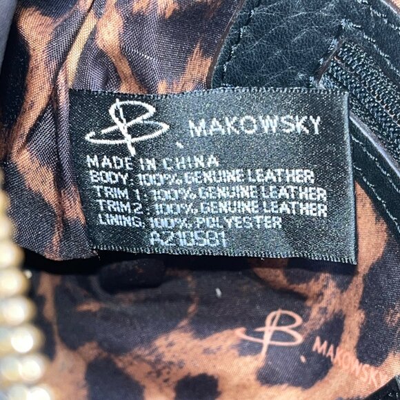 B. Makowsky Women’s Black & Bronze Leather With Fringe Zippered Crossbody Bag - Picture 12 of 15